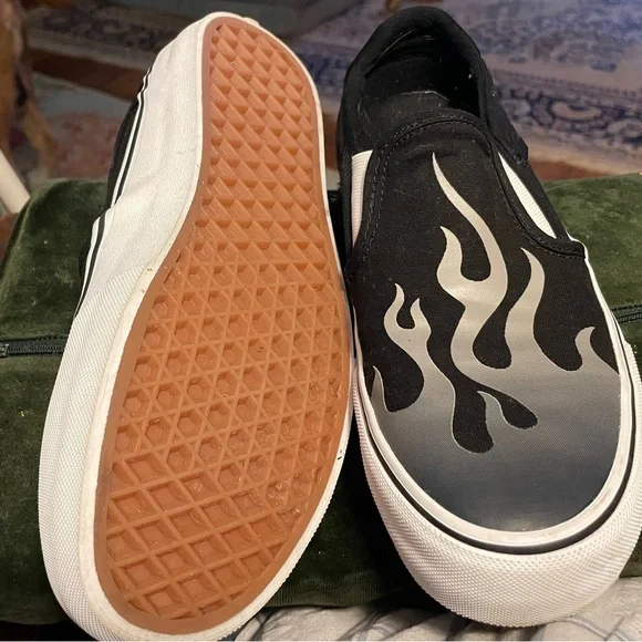 Vans Black and Gray Flame Slip-On Sneakers - Picture 3 of 3